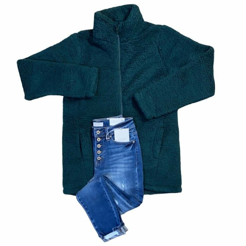 Hunter Green Full Zip Sherpa